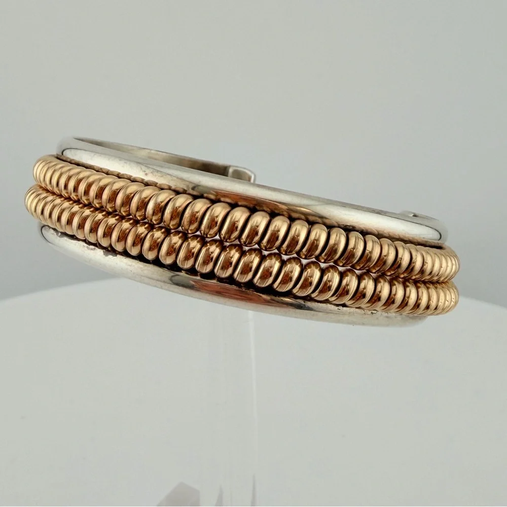 Navajo sterling Tahe cuff with 12k gold fill